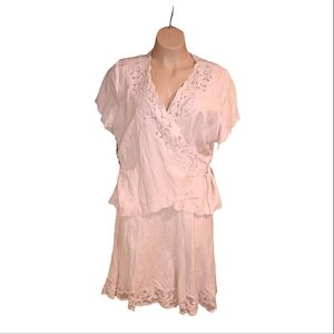 Lane Bryant BOHO Pink Cut Out Floral Embroidered Linen Skirt Set